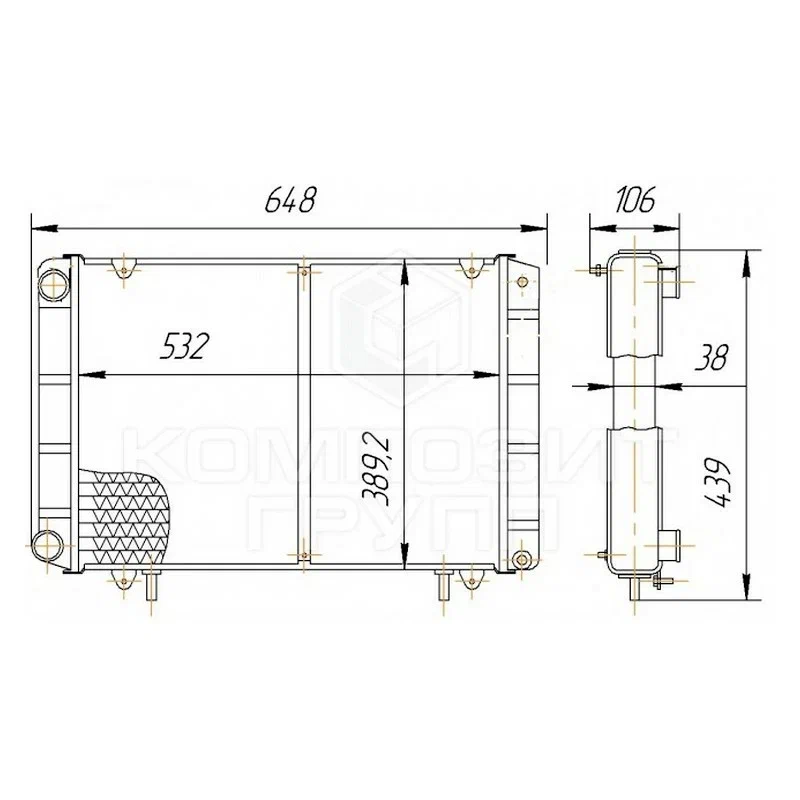 Радиатор охл. медный ГАЗель Бизнес (3-х ряд) ГБ330242Б.1301010-3 «Композит Групп»